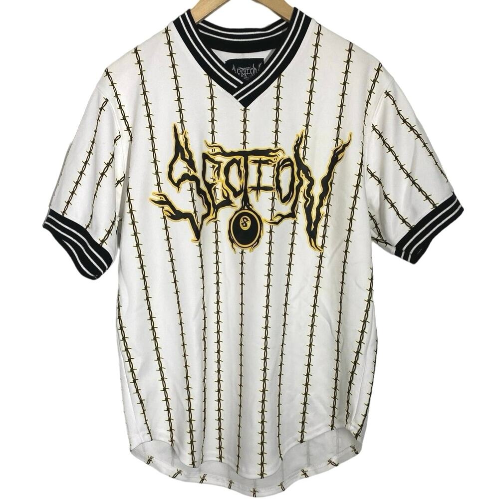Section Eight Baseball Jersey Eightball White Black Men’s Size Medium Streetwear